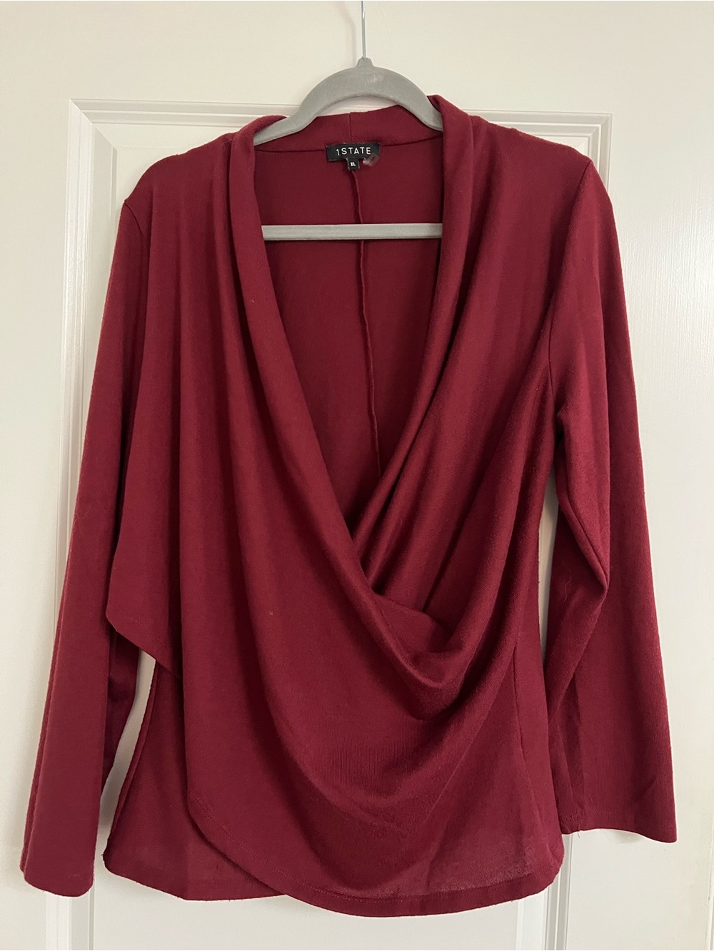 1STATE Draped Long-Sleeve Blouse in Wine